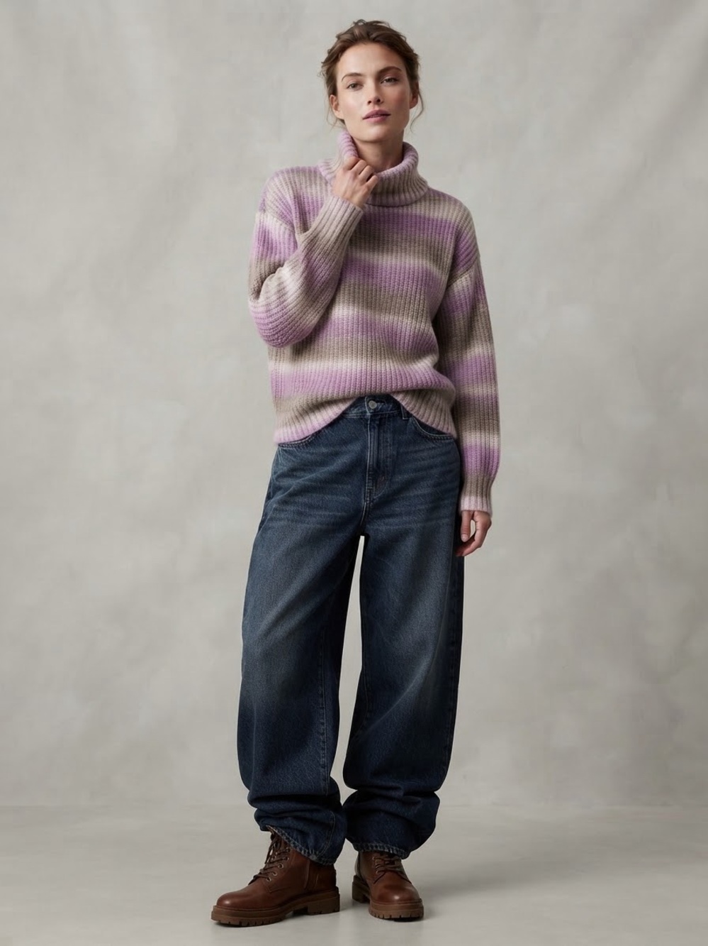 Gap Chunky Knit Ombré Turtleneck Sweater XL Purple Neutral Cozey Pullover
